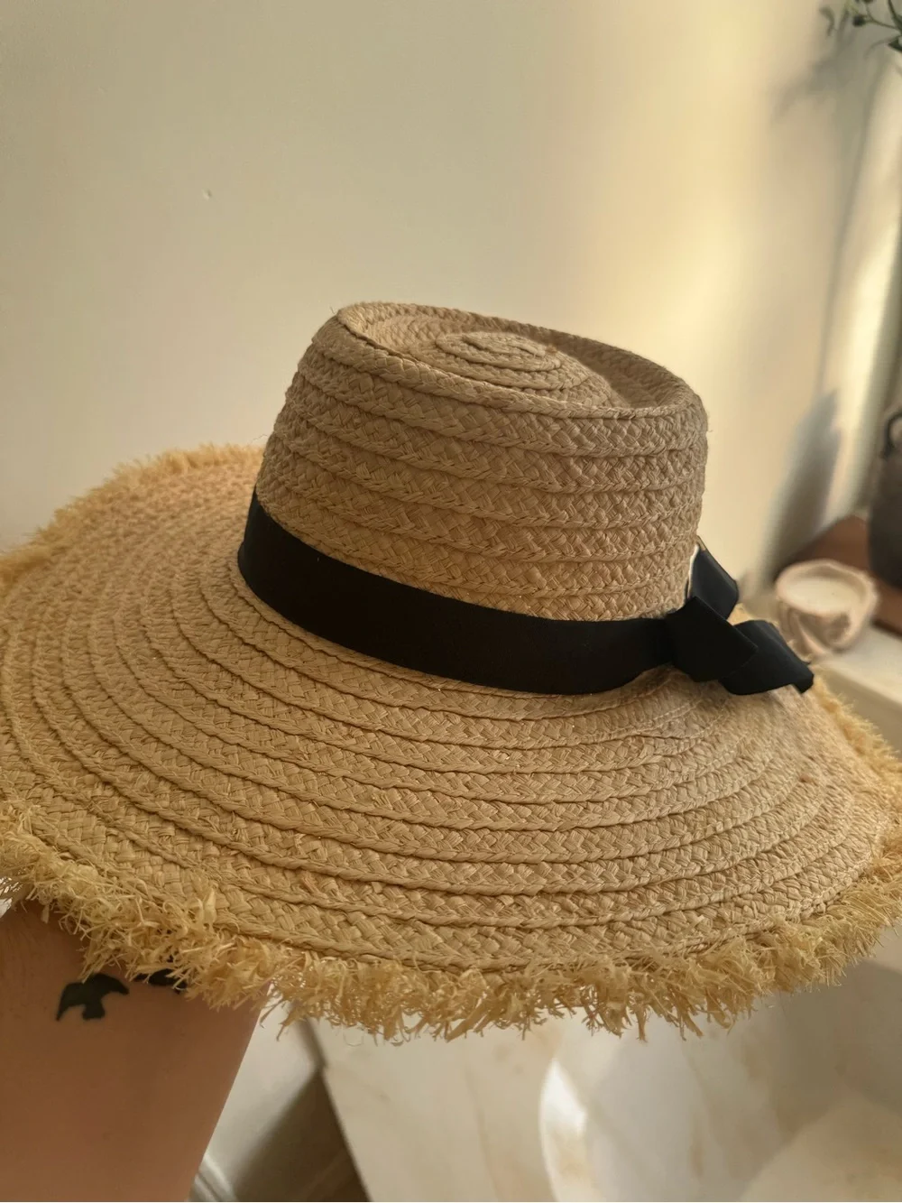 Time and Tru Natural Straw Sun Hat with Black Ribbon